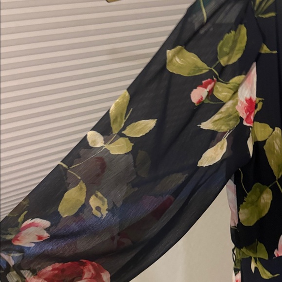 DKNY Navy Floral Midi Wrap Dress – Size 10 - Picture 5 of 6